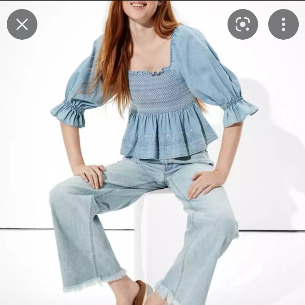 NWT SZ XXL AMERICAN EAGLE EMBROIDERED PEPLUM TOP